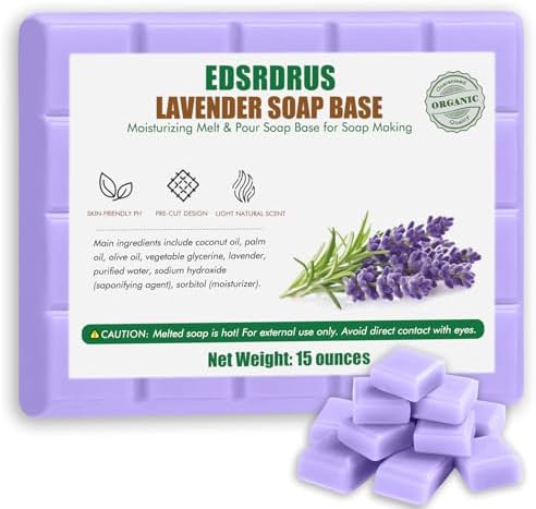 EDSRDRUS 15 Ounces Glycerin Soap Base - Scented Melt and Pour Soap Base for DIY Crafting, Easy to Cut, Vegan and Natural, Moisturizing and Gentle on Skin, Perfect for Soap Making Supplies (Lavender)