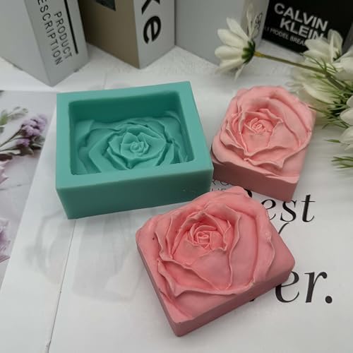 Rose Bud Soap Mold Beautiful Rose Flower Blossom Silicone Mold for Rectangle 100grams Soap Bar Lotion Bar Making DIY Handmade Soap Making Molds Silicone Mould for Candle Resin Art Craft Making