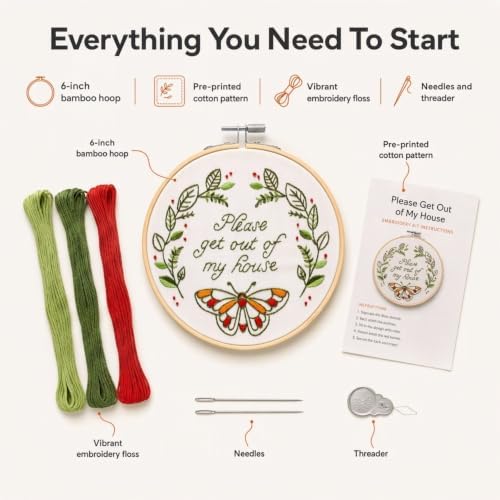FUNATIC Please Get Out of My House Funny Embroidery Kit for Adults
