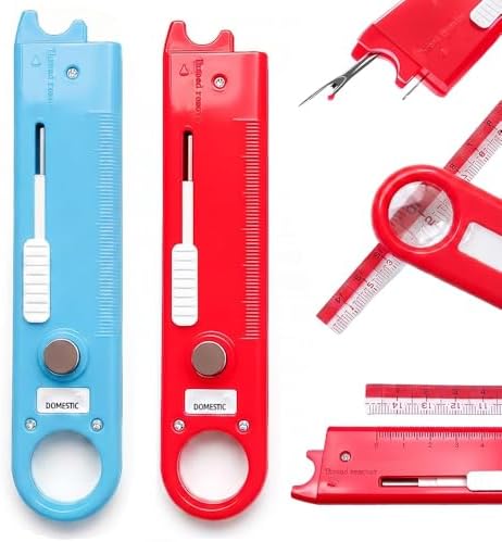 4-in-1 Sewing Threader Tool with Seam Ripper, Magnetic Seam Guide, Multifunctional Hemmer Guide with Scale, Stitch Remover Tool, Sewing Accessories and Supplie (Red+Blue)