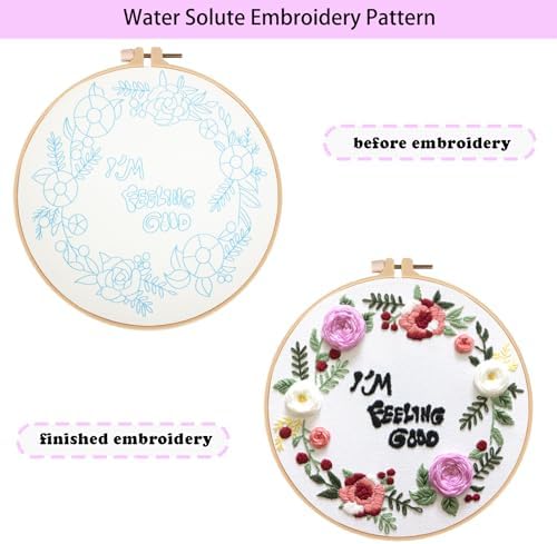 Topapfo Funny Embroidery Kit for Beginners Adults, Feeling Good Embroidery Patterns with Hoops Thread Needles Tutorials