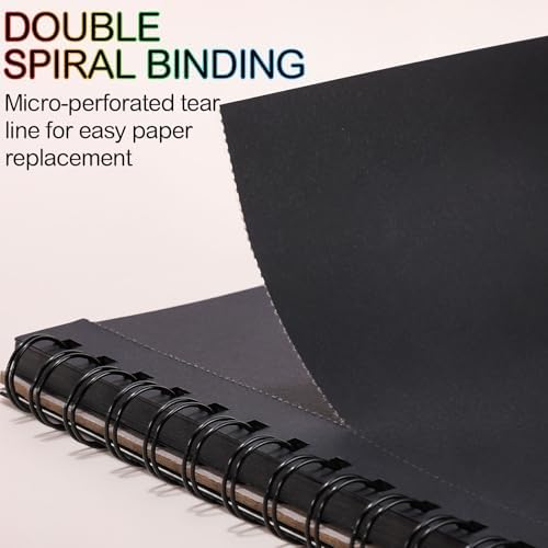 2 Pack Black Paper Sketchbook, 9 × 12 in, 100 Sheets, 160gsm Spiral Bound