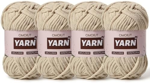4 Packs Plush Chenille Chunky Crochet Yarn - Baby Yarn for Crocheting Soft - Velvet Yarns Knitting for Blankets Crafts - Fluffy Amigurumi Yarns 200g/262.5yds (4 Light Khaki)