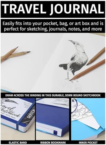 Pro Art Premier Sketch Book Travel 6"x 4" White 74lb Royal Blue 80 Sheets, Sketch Book, Sketchbook, Drawing Pad, Pad, Drawing Paper, Art Book, Paper, Sketchbook for