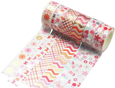 YUBBAEX 12 Rolls Pink Gold Washi Tape Set Masking Decorative Tapes (Pink Mix)