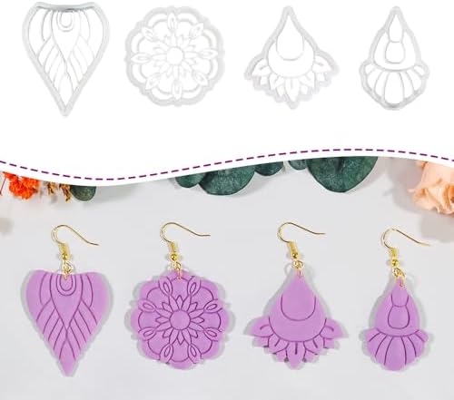 Xaekicr Polymer Clay Cutters Boho Earring Set – 4PCS Clay Cutters for Polymer Clay Jewelry, Mandala Flower and Tribal Shapes, Clay Earring Cutters and Polymer Clay Tools for DIY Craft Making
