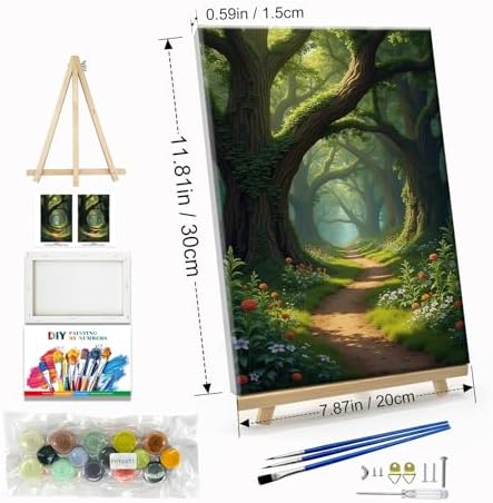 JOOZ Landscape Paint by Numbers Kit for Adults with Frame Forest Paint by Number with Easel Tree Adult Paint by Number Kits Framed Canvas Oil Painting Kits for Home Wall Decor 8x12 Inch