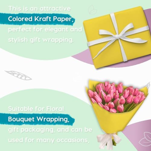 PerkHomy 24" x 2,400" (200') Lemon Yellow Kraft Paper Roll for Craft Bulletin Board Paper Art Table Covering Crafting Gift Wrapping Bouquet Packing Parcel 80GSM 55LB (Lemon Yellow, 24" x 200')