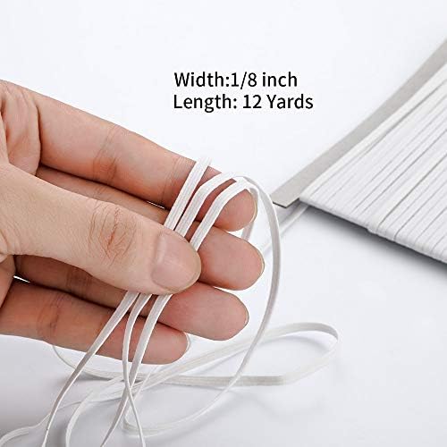 Airisoer Elastic Bands for Sewing 1/8 Inch x 12 Yards, White
