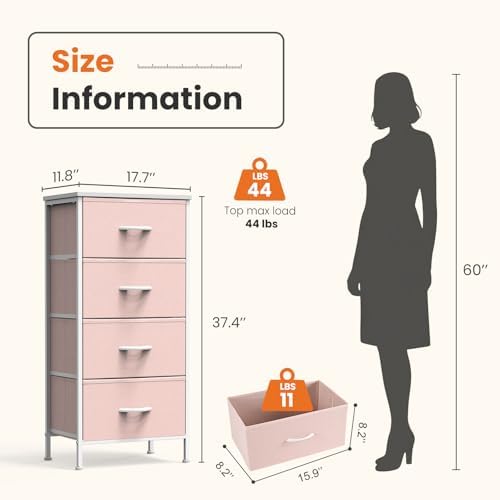 Sweetcrispy Dresser for Bedroom, 4 Drawer Storage Cabinet, Tall Nightstand
