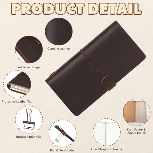 Thenshop Leather Travel Notebook 3 Inserts,Dark Brown,Stand Size