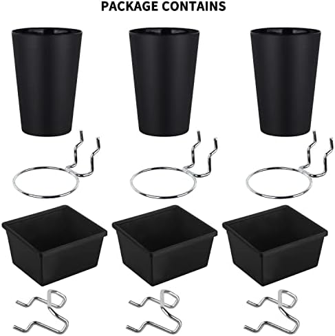 Kuhome 6 Sets Pegboard Bins with Hooks - Pegboard Organizer for Accessories, Tools, Storage - Office, Workshop, Garage - Black