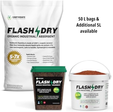 FlashDry Super Spill Absorbent, 5L Bucket with Dispenser Lid, 100% Organic Coco Coir, Landfill Safe, OSHA Approved, Ideal for Absorbing Oil, Paint, Grease in Garages, Kitchens, Janitor Kits, Pack of 2