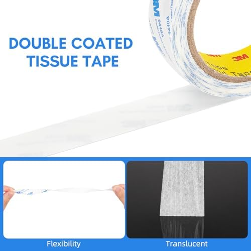 3M Double Sided Tape 2"×32.8Ft 1 Pack 9448A Double Coated Tissue Tape