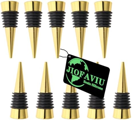 10 Pcs Wine Bottle Stopper Set Kit, Resin Wine Bottle Stoppers Molds Set Accessories, Wine Stopper for Silicone Molds Epoxy Resin (Metal Gold)