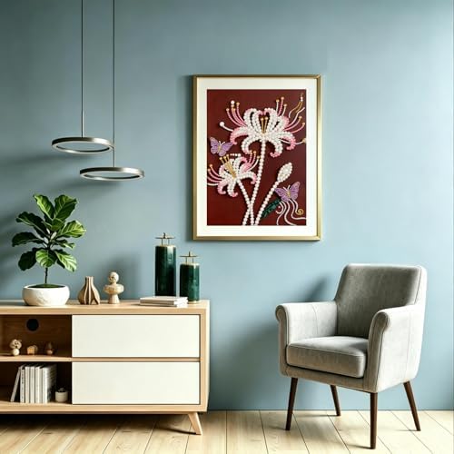 DIYBEADDOT Lily Butterfly Special Shaped Diamond Pearl Painting Kits for Adults,5D Diamond Art Pearl Painting Kits for Beginner，DIY Crystal Rhinestones Diamond Painting for Home Wall Decor 12×16inch