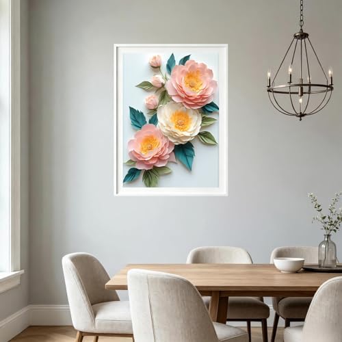USZDL Peony Flowers Diamond Art Kits for Adults,DIY Round Full Drill 5D Diamond Painting Kits for Beginners,Pink Floral Diamond Dots Paintings Picture Gem Art Kits for Adults,Home Wall Decor 12X16 in