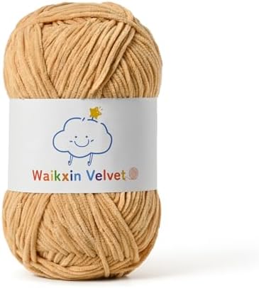 Fluffy Chenille Yarn for Crocheting，Baby Yarn for Crocheting Soft，50g/1.76oz Velvet Amigurumi Yarn ，Fingering Weight Yarns for Crocheting Baby Blankets、DIY Craft.(Khaki)
