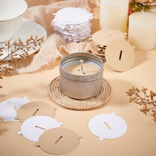 AHANDMAKER 240PCS Candle Dust Covers 2 Colors Paper Candle Pull Tab Lids Candle Decoration, Candle Topper Protection Accessories, Craft Fragrance Dust Protection 2.12 Inch