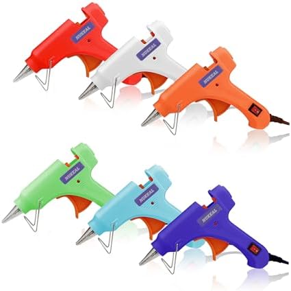 6 Pack Mini Hot Glue Gun Kit for Crafts, 20W Fast Preheating Kid-Safe Glue Gun, Anti-Drip Nozzle, LED Light & Stand, for DIY Arts, School Projects, Home Decor & Holiday Decorations (6 Colors)