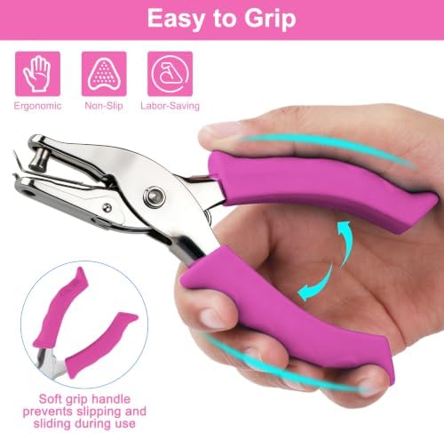 Single Hole Punch 2 Pack, 1/4" and 1/8" Hole Punch with Soft Grip Pink