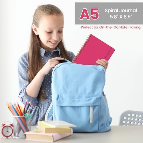 Lined Spiral Journal Notebook, A5 College Ruled Notebook for Note-Taking