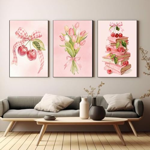 Gemozaic 3 Pack Pink Bow Diamond Art Kits for Adults, 12 x 16 Inch
