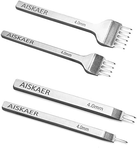 Aiskaer Leather Stitching Punch Set, Diamond Chisel Tools, 4mm White Steel 1/2/4/6 Prong for Leather Craft DIY