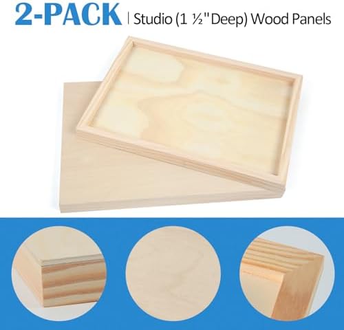 Falling in Art 2 Pack 6x6 Gallery Unfinished Wooden Canvas Panels | Birch Wood Panels Kit, 1 1/2" Deep Art Cradle Boards for Painting, Pouring, Burning,Epoxy Resin, Laser Engraving Cutting