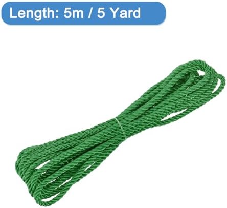 MECCANIXITY Twisted Cord Trim, 5 Yard 5mm 3-Ply Twine Braided Rope Shiny Thread String for Craft Gift Bag Curtain Christmas Decor, Dark Green - 5m