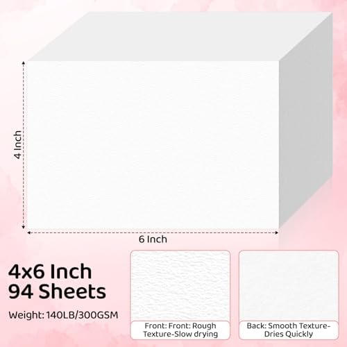 94 Sheets Watercolor Paper 4x6, 140lb/300gsm Cold Press Watercolor Paper