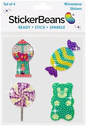 StickerBeans® Rhinestone Stickers - Sweet Tooth Sticker Pack, 2” x 2” Each, Unique Sparkly Cut-to-Shape for Collecting, Trading, Decorating Laptops, Phone Cases, Scrapbooks