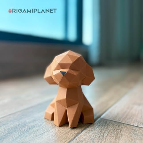 Teddy 3D Origami Paper Craft Kit, Easy DIY Pre-Cut Puppies Paper Sculpture Model for Adults, Cute Animal Handmade Home Decor Papercraft Gift Set for Beginners