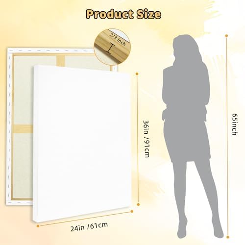2-Pack 24x36 Stretched Canvas 13.4oz Warp-Resistant for Oil & Acrylic | (380gsm) triple gesso primed, warp-resistant, large pre-stretched canvas for gallery-quality art