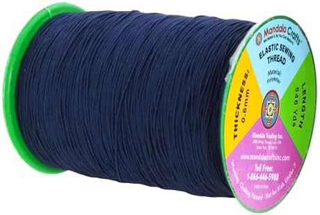 Mandala Crafts 0.6mm Navy Blue Shirring Elastic Thread for Sewing, 546 Yds