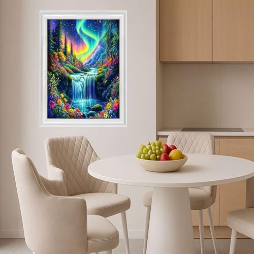 TYPUSOK Aurora Diamond Art Kits for Adults,Waterfall Round Full Drill 5D Diamond Painting Kits for Beginners,Landscape DIY Diamond Dots Pictures Gem Art Kit,Home Wall Decor 12x16in