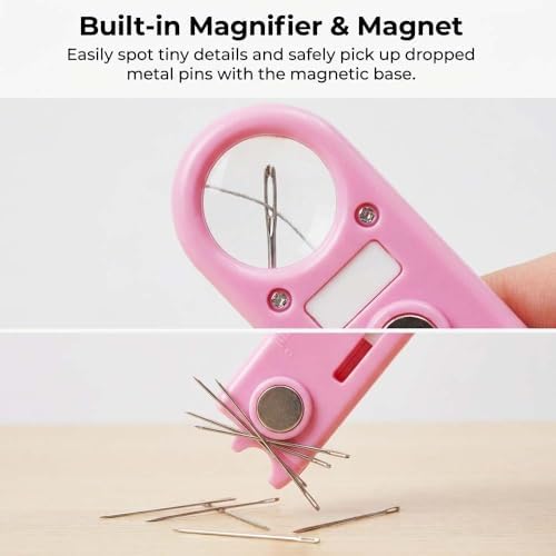 Sewing Machine Needle Threader, Multitool with Built-in Ruler and Magnifier, 4 in 1 Automatic Quick Threading Tool, Magnetic Seam Guide, Quilting Sewing Supplies (3Pcs)