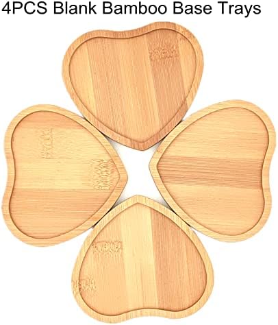 4PCS Mosaic Bamboo Coasters for Crafts, Blank Base Trays, Drinking Cup Coaster, Plant Coaster, Art Plate,DIY Mosaic Supplies (Heart)