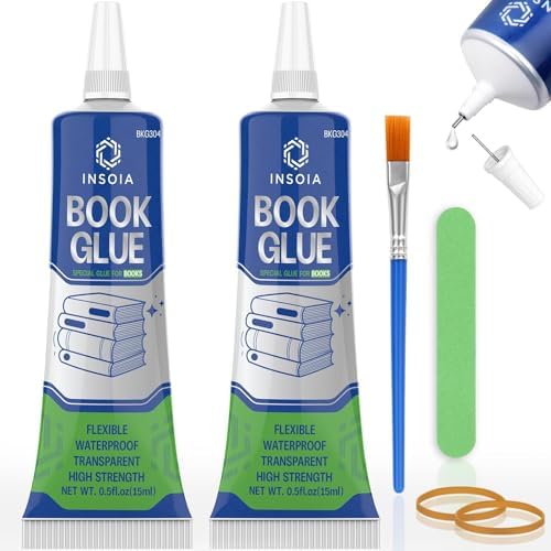 INSOIA Book Glue, 15ml x 2, Clear & Flexible, for Repair and Crafts
