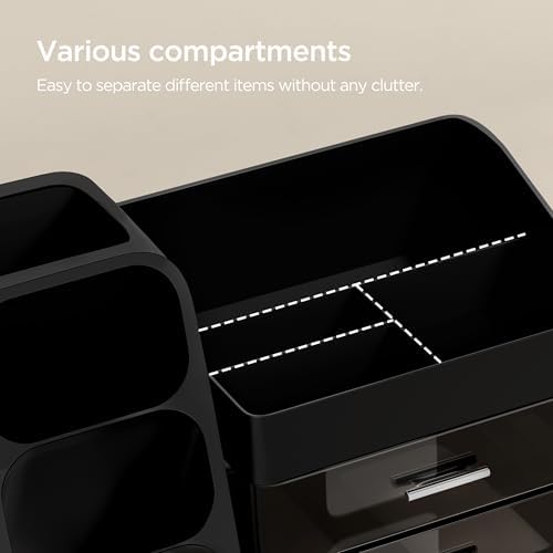 HBlife Desk Organizer with Pen Pencil Holder for Desk, Pen Organizer with 2 Drawers, Desk Organizers and Accessories with 4 Compartments, Desktop Storage for Office Home School Art Supplies, Black