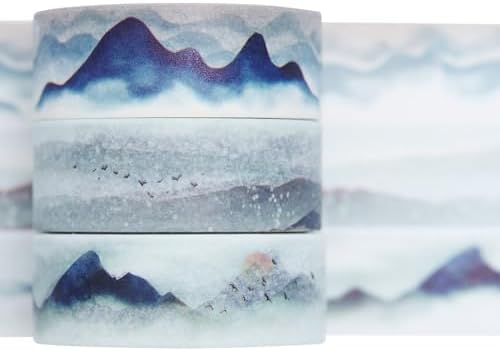 YUBBAEX Cute Printed Washi Tape 3 Rolls Japanese-Style Masking Tape Set Decorative for Arts, DIY Crafts, Journal Supplies, Planners, Scrapbook, Card/Gift Wrapping (Mountain Landscape)