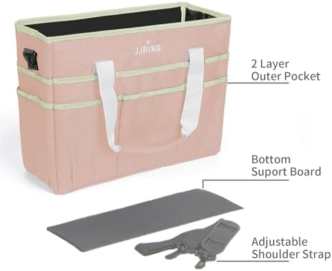 JJRING Craft Organizer Tote Bag Large Art Storage Caddy Beige | With Multiple Pockets For Sewing, Scrapbooking, School, Medical, And Office Supplies