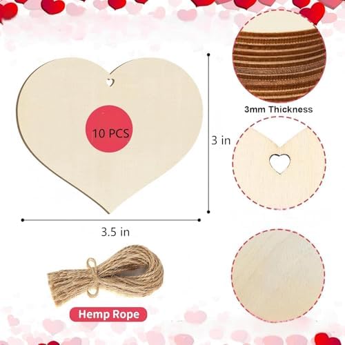 10pcshandicraft Wood Heart, Blank Wood Ornaments3.5X3in Used for Painting and Decoration DIY Technology, Hanging skrnrhrery