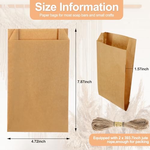 Fulmoon 100 Pcs Soap Packaging Paper Bag 5''x8'' with Rope,Solid Color