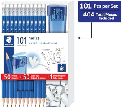 STAEDTLER Norica Pencil Set, 50 Pencils + 50 Eraser Caps + Sharpener 4 Pack