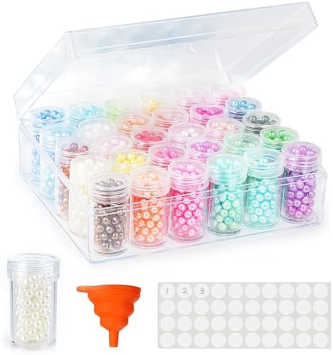 BigOtters Embroidery Diamond Storage Box, 30PCS Big Clear Plastic Bead Containers with Silicone Funnel for Jewelry Painting DIY Art Craft Rhinestones Sewing Cosmetic Nail Glitter Powder