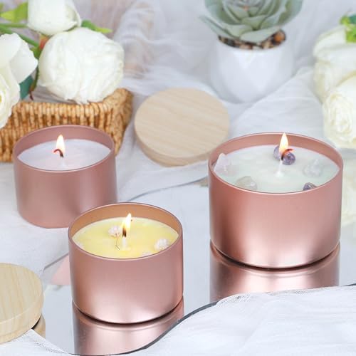 CONNOO 24 Pack - 12pcs 8oz & 12pcs 4oz Rose Gold Candle Tins with Lids