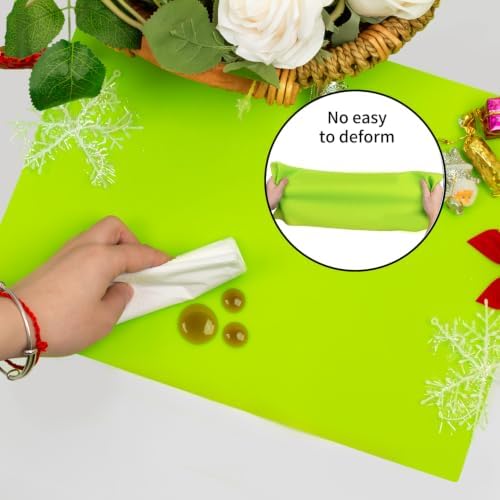 Silicone Mat for Crafts, 15.7" x 11.8" Silicone Placemats for Kids Dining Table Waterproof Countertop Protector, Heat Insulation Kitchen Pastry Rolling Dough Pad Tool, Green