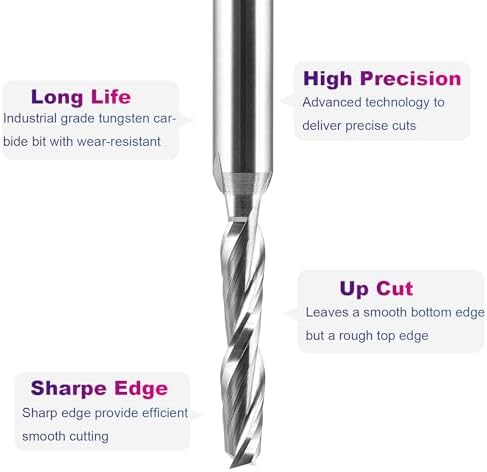 SpeTool Carbide CNC Router Bits 3/16 inch Cutting Diameter Up Cut Router Bit with 1/4 inch Shank Suitable for CNC Engrave Carving