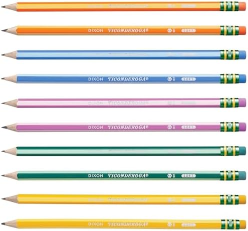 Ticonderoga X13910 Striped Wood-Cased Pencils, 2 HB Soft, Pre-Sharpened, 10 Count, Assorted Colors